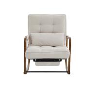 Silla mecedora moderna con reposapiés - sillón infantil de corduroy con bolsillos laterales, respaldo ajustable ergonómico y cojín lumbar - beige corduroy