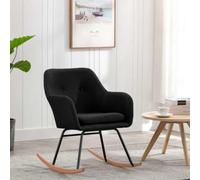 Silla mecedora negra de tela moderna con marco de metal y patas de haya | Asiento acolchado extraíble, uso interior y exterior, diseño estable, fácil mantenimiento, carga 110 kg