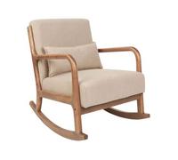 Silla Mecedora Retro Clásico Con Reposabrazos Y Cojín Patas De Madera De Caucho Tela Beige Skovde