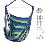 Silla mecedora, sillón colgante grande, suave, de algodón, con 2 cojines, color azul/verde