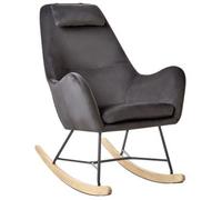 Silla Mecedora Tapizada En Tela Gris Oscuro Patas De Metal Patines De Madera Estilo Moderno Arrie