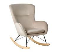 Silla Mecedora Tapizada En Terciopelo Beige Patas De Metal Patines De Madera Estilo Moderno Ellan