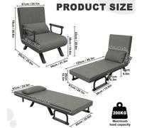 Silla multifuncional 3 en 1: silla convertible en cama, sofá cama, sillón reclinable, silla plegable. Color: gris oscuro