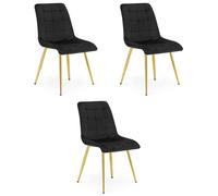 Silla negra SPLIT, tapizada en terciopelo, con patas doradas, estilo glamuroso, juego de 3 unidades.