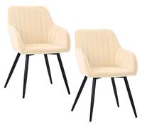 Silla para comedor Relaxdays, juego de 2 unidades, terciopelo, patas de metal, con reposabrazos, ideal para comedor y cocina, silla de cocina acolchada, color beige