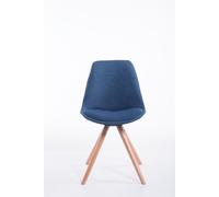 Silla para visitantes CLP, modelo Toulouse, tapizada en tela, con asiento acolchado y patas de madera redondas, color azul. Estructura en color natural