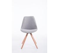 Silla para visitantes CLP Toulouse, tapizada en tela, de diseño redondo, con cojín en el asiento y patas de madera redondas, color gris. Estructura en color natural