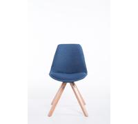 Silla para visitantes CLP Toulouse, tapizada en tela, diseño cuadrado, con acolchado en el asiento y patas de madera rectangular, color azul. Estructura en color natural