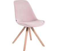 Silla para visitantes CLP Toulouse, tapizada en terciopelo, diseño cuadrado, con cojín de asiento y patas de madera rectangular, color rosa, estructura en color natural