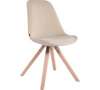 Silla para visitantes CLP Toulouse, tapizada en terciopelo, diseño cuadrado, con cojín de asiento y patas de madera rectangular, estructura color crema y acabado en color natural