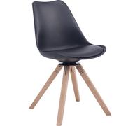 Silla para visitantes CLP Troyes, tapizada en cuero sintético, diseño cuadrado, giratoria y con patas de madera rectangular. Color: naranja. Estructura: color natural