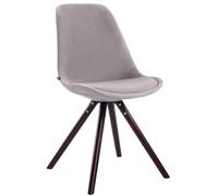 Silla para visitas CLP Toulouse, tapizada en terciopelo, de forma redonda, con cojín en el asiento y patas de madera redondas, estructura en color gris, y detalles en color cappuccino