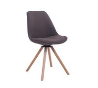 Silla de visita CLP Troyes, tapizada en tela, con base redonda giratoria y patas de madera redondas en color gris oscuro. Estructura en color natural