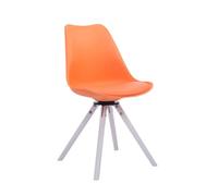 Silla para visitantes CLP Troyes, tapizada en cuero sintético, con base redonda giratoria y patas de madera redondas. Color: naranja. Estructura: blanca