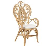 Silla Pavo Real Comedor De Jardín Boho Ratán Interior Poliéster Asiento Cojín Beige Carrara