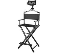 Silla plegable de director de maquillaje, aluminio negro ligero, respaldo y reposacabezas copetudos, perfecta para camping, artistas de maquillaje y eventos al aire libre