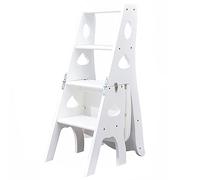 Silla plegable de madera 3 en 1 para biblioteca, taburete y escalera de exhibición que ahorra espacio, capacidad de 332 libras, color blanco elegante, ideal para uso doméstico y de oficina