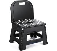 Silla plegable multiusos con respaldo - Taburete de plástico resistente y portátil, antideslizante y ligero, con asa para transporte, ideal para cocina, baño, jardín, camping o niños - Disponible en