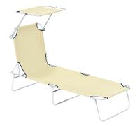 Silla plegable Outsunny para tomar el sol, con respaldo reclinable multiposición y parasol ajustable. 187L x 58l x 36H cm beige