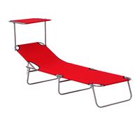 Silla plegable Outsunny para tomar el sol, con respaldo reclinable multiposición y parasol ajustable. 187L x 58l x 36H cm rojo
