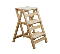 Silla plegable portátil y taburete con escalón, escalera de madera de 3 escalones para biblioteca del hogar, cocina, jardín