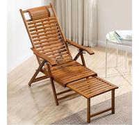 Silla reclinable de bambú ajustable con reposapiés, tumbona plegable, sillón de jardín con función reclinable, tumbona de madera para jardín, salón, terraza exterior, patio y balcón
