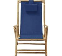 Silla reclinable plegable, color azul marino, de bambú y tela (vidaXL)