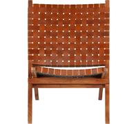 Silla reclinable plegable, diseño de tiras cruzadas, color marrón, cuero genuino (vidaXL)