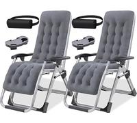 Silla reclinable plegable, tumbona para balcón o jardín, silla de sol ajustable con portavasos, cojín para tumbona de jardín, silla reclinable para relajarse, ideal para el salón, juego de 2 (cojín gr