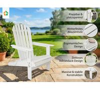 Silla reclinable tipo Adirondack plegable, fabricada en madera de acacia, de aproximadamente 84 x 69 x 93 cm - Color blanco
