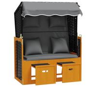 Silla Strandkorb Cojines Ratán Sintético Madera Negro Antracita | Toldo,paneles laterales,respaldo ajustable 3 posiciones,reposapiés extensible,cojines acolchados