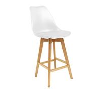 SILLA- TABURETE BAR BLANCA | Poliéster, taburete de bar, diseño moderno, patas de madera, cocina o bar, blanco