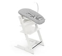 Silla Tripp Trapp de Stokke (Blanco) con Newborn Set (Gris) - Para recién nacidos hasta 9 kilos - Acogedor, seguro y fácil de usar