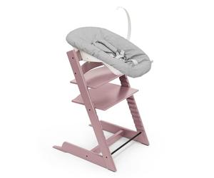 Silla Tripp Trapp de Stokke (Heather Mauve) con Newborn Set (Grey) - Para recién nacidos hasta 9 kilos - Acogedor, seguro y fácil de usar