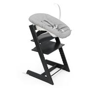 Silla Tripp Trapp de Stokke (negra) con juego Newborn (gris) - Para bebés de hasta 9 kg - Cómodo, seguro y fácil de usar