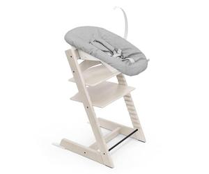 Silla Tripp Trapp Stokke (blanco) con Newborn Set (Gris) - Utilizar desde el nacimiento y hasta 9 kg - Cómodo, seguro y fácil de usar