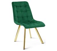Silla verde CIEZA de terciopelo, con patas doradas, estilo glamuroso, ideal para el salón o el comedor