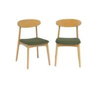 Silla vintage de madera de hevea natural y tela, set de 2 verde kaki - 50x53x80 cm