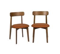 Silla vintage de madera de hevea teñida en nogal y tejido texturizado, set de 2, victoire, nogal, 50x45x80 cm