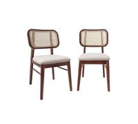 Silla vintage de madera de hévea y borreguito, set de 2, mani, nogal, 43x58x81 cm