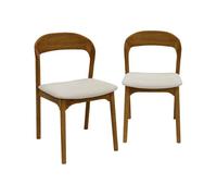 Silla vintage de madera de hevea y tela, set de 2, athena, nogal, 46x53x78 cm