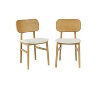 Silla vintage de madera de hevea y tela, set de 2, olympie, natural, 52x46.5x80 cm