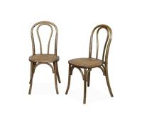 sweeek - Silla vintage de madera y ratán, set de 2 , Bastille , 49x48x90 Marrón viejo
