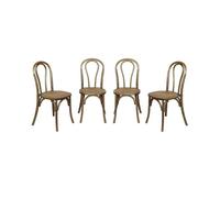sweeek - Silla vintage de madera y ratán, set de 4 , Bastille , 48x49x90 Marrón viejo