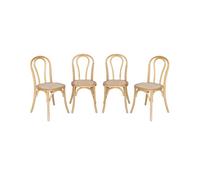 Silla vintage de madera y ratán, set de 4 natural - 48x49.5x90 cm