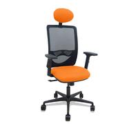 Silla Zulema sincro malla negra asiento bali naranja brazos 2D ruedas 65mm cabecero