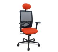 Silla Zulema sincro malla negra asiento bali naranja oscuro brazos 2D ruedas 65mm cabecero