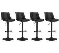 Sillas Altas Giratorias Regulables en Altura, Acolchado PU, Sillas de Cocina con Respaldo y Reposapiés, Comedor, Mostrador, Acero, Negro Tinta