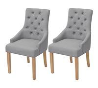Sillas Comedor Juego de 2, Gris Claro Tela | Con reposabrazos, patas de madera de roble, respaldo acolchado, capacidad 110 kg