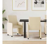 Sillas Comedor Ruedas 2 Piezas Tela Crema | Diseño moderno, apoyabrazos finos, madera contrachapada y metal, ergonómico, fácil de montar